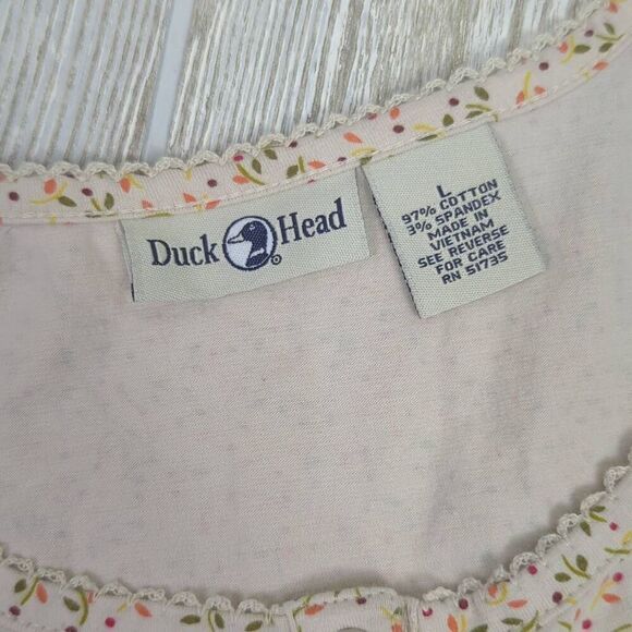 Duck Head Womens Large Popover Sleeveless Top Cream Floral Print Stretch - Picture 4 of 7